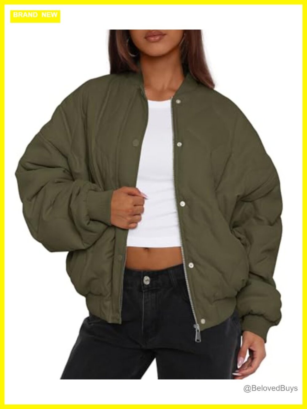 Women's Quilted Bomber Jacket Winter Coat Long Sleeve Zip